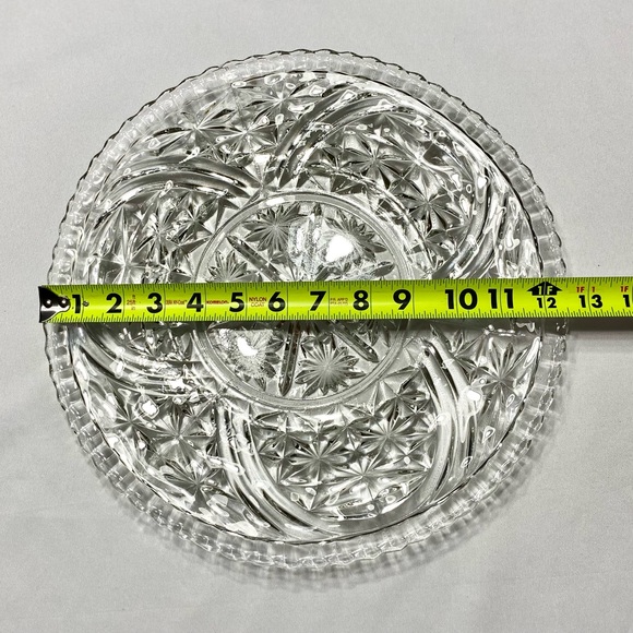 Vintage Crystal Clear Cut Glass Round Serving Platter Tray 12.75” - Picture 9 of 9